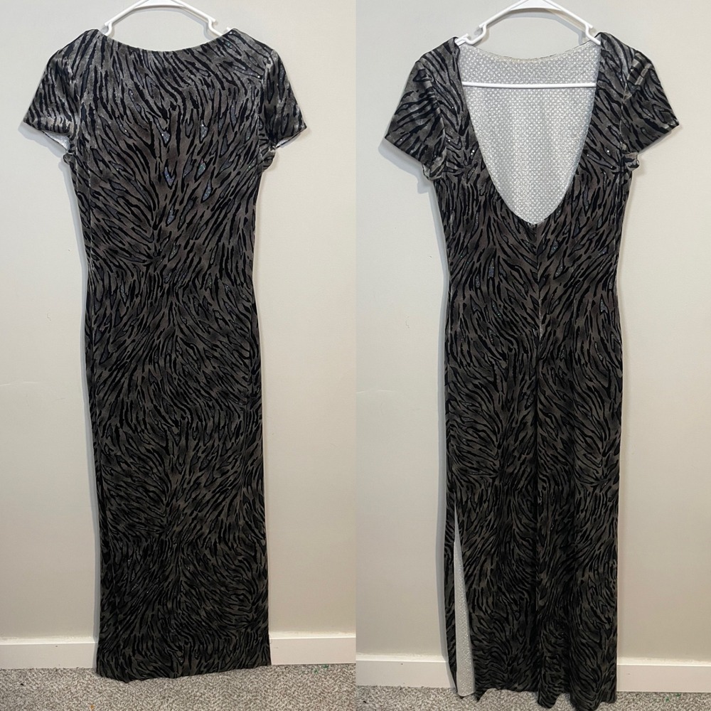 Women's Black & Gray Maxi Dress with Subtle Animal Print